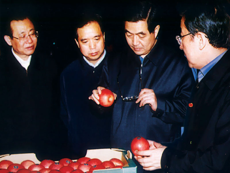 2004年4月12日，胡錦濤總書記在省委書記李建國和省長賈治邦的陪同下，視察華圣果業(yè)公司。.jpg